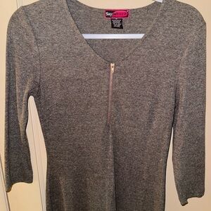 Gray Ribbed Dress with Zipper
